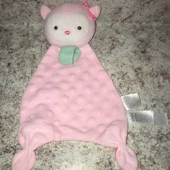 Carters Child Of Mine OWL Mini Security Blanket Pink Dot Satin Paci Strap Rattle - Picture 1 of 13